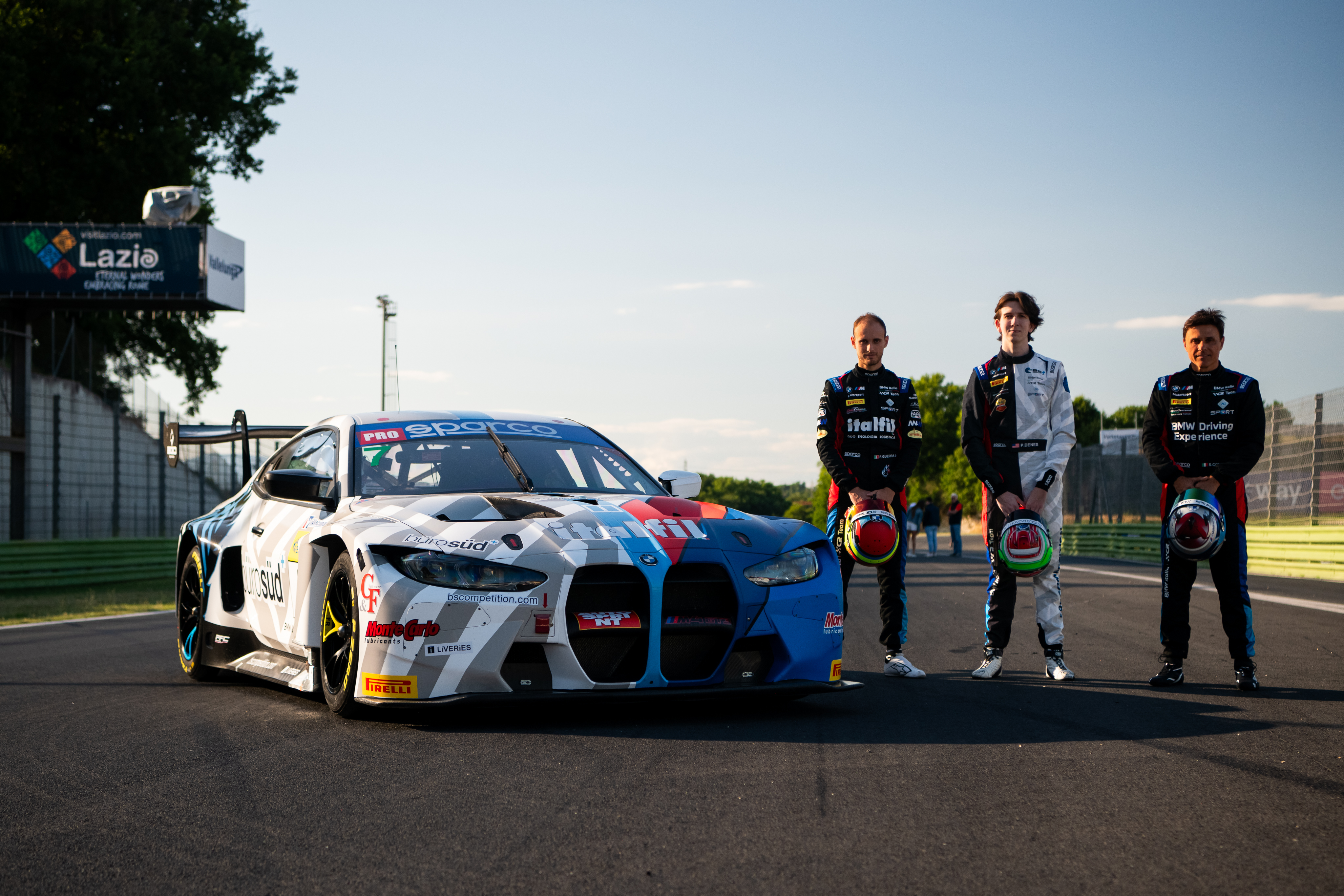 Vallelunga (ITA), 15-16 June 2024. Italian GT Championship, Endurance Cup, Team BMW Italia Ceccato Racing, BMW M4 GT3, BMW M Team BS+COMPETITION, Automotive Gaming, Philippe Denes, Stefano Comandini, Francesco Guerra, livery, design, zebra.